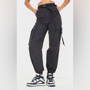 PrettyLittleThing Buckle Cargo Pants Womens 6 NWT Black Streetwear Y2K Utility